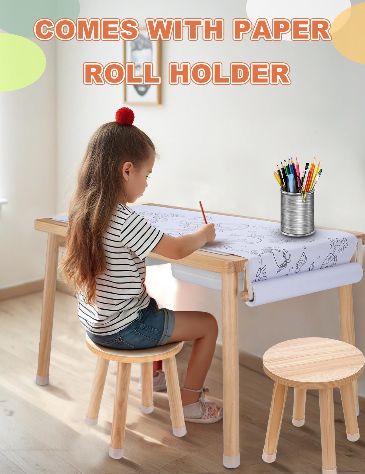 ZYLOHA Toddler Sensory Table and Chair Set, Kids Sensory Bin Tables with Paper Roll Stick & Double-Side Board,Toddler Play Table with 3 Storage Bin, Indoor Outdoor Boys Gilrs