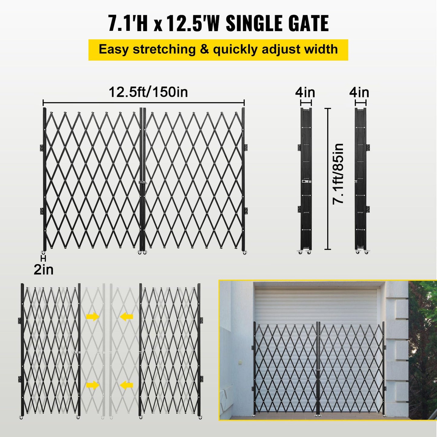 VEVOR Double Folding Security Gate, 87" H x 150" W Folding Door Gate, Steel Accordion Security Gate, Flexible Expanding Security Gate, 360° Rolling Barricade Gate, Scissor Gate or Door with Keys