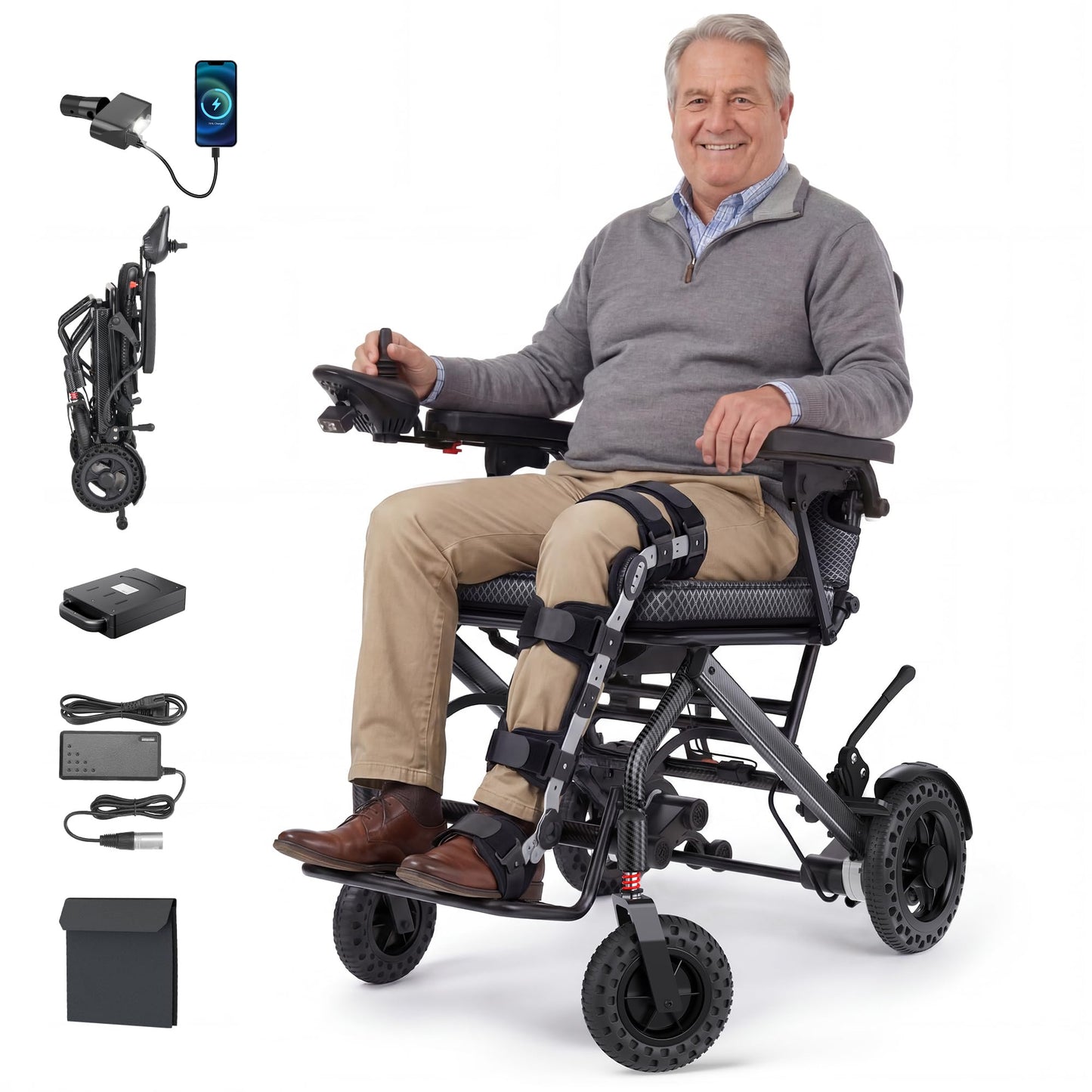 VERPAL 35.7lbs Lightweight Electric Wheelchair, Foldable Electric Wheelchair for Adults, Seniors, 360W Dual Motor Power Wheelchair 20 Miles for Travel, Park Hospital, 330 lbs Capacity-12Ah 18.5" Seat