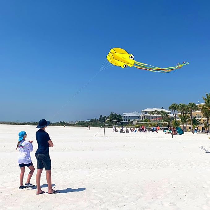 Octopus Kites for Kids & Adults Easy to Fly, 24”x 158” Large Soft Kite Kit for Boys and Girls, Single Line 3D Beach Kite Set for Teens,Perfect for Outdoor Activities