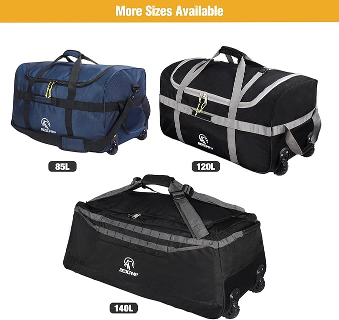 REDCAMP 85L/120L/140L Foldable Duffle Bag with Wheels, Large Travel Duffel Bag