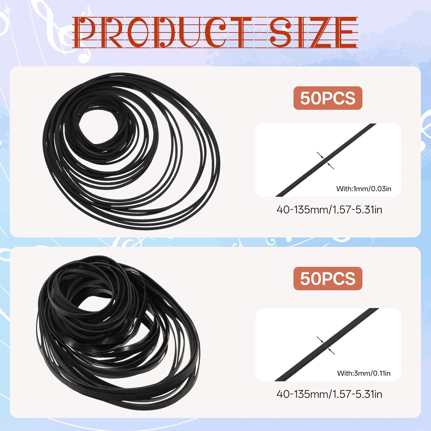 Vin Beauty 100 Cassette Cassette 40-135 mm Cassette (1mm 3mm Pcs Black Recorder Rubber Belts Recorder Repair