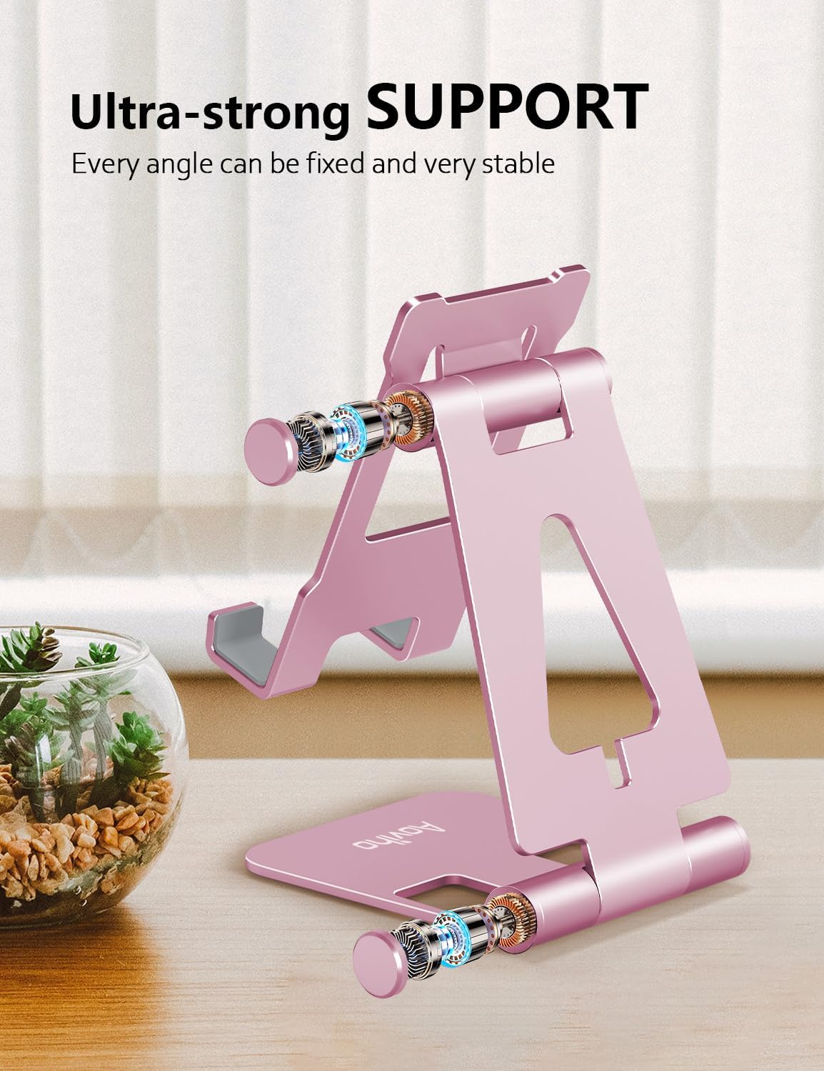 Aoviho iPhone17 16 15 14 13 12 11 8 7 6 5 5s Cell Phone Stand for Desk, Adjustable Desktop Phone Holder Stand, Foldable