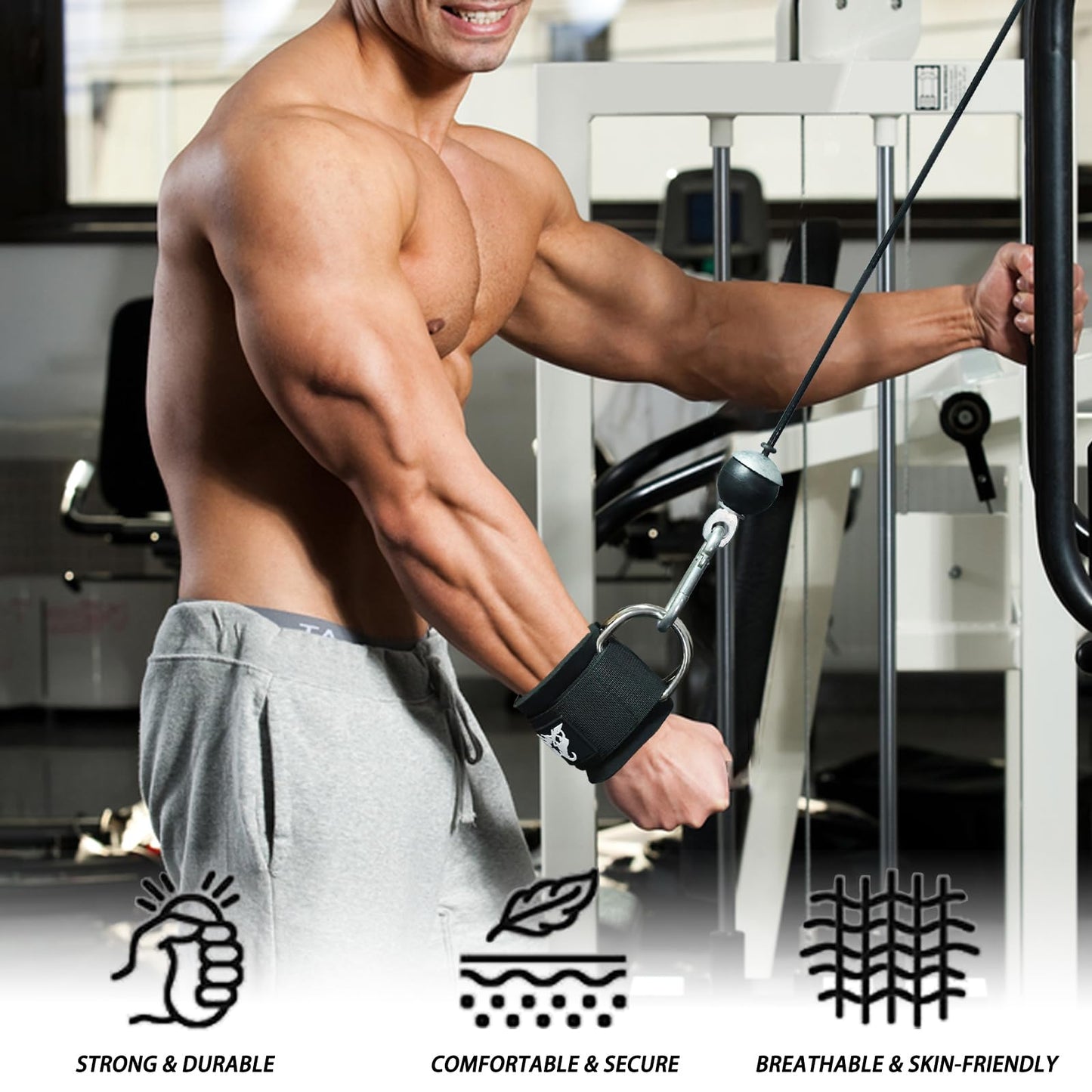 Lights Mountain Wrist Cuffs for Cable Machine Attachments – Adjustable Padded Straps with Dual D-Rings for Forearm, Arm & Rehab Training