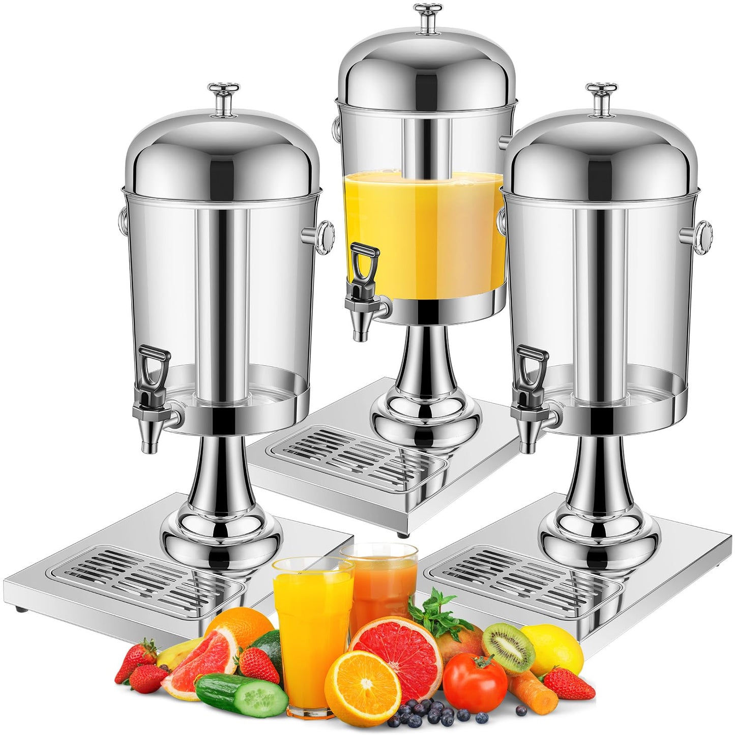 Gisafai 3 Pcs 2 Gallon Drink Dispensers for Parties, Beverage Dispenser with Stand, Stainless Steel Hot Cold Juice Dispenser with Centre Ice Core and Drip Trays for for Beer, Water Lemonade