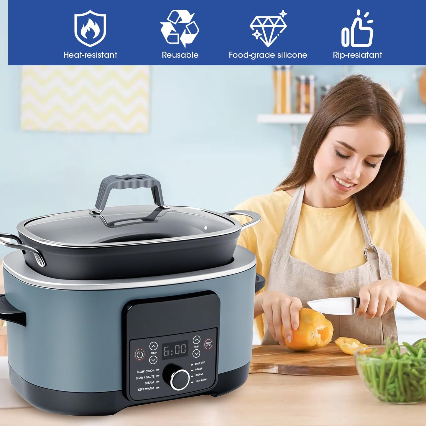 Silicone Lid Handle Cover for Ninja Crockpot Slow Cooker, for Ninja Foodi PossibleCooker Pro Silicone Lid Handle Cover, Sleeve, Holder,Glove,Grip,Kitchen Accessories,Heat-Resistant,No More Hand Burns