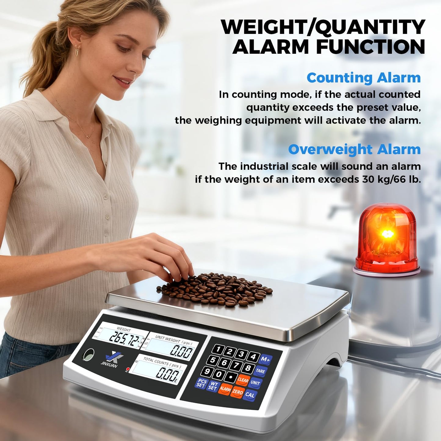 JINXUAN Industrial Counting Scale 30kg/66lb x 0.1g Precision Bench Scale Digital Inventory Counting Weight Scale for Small Parts and Coins, Electronic Gram Scale with Batteries/AC Power, lb/g/kg/oz