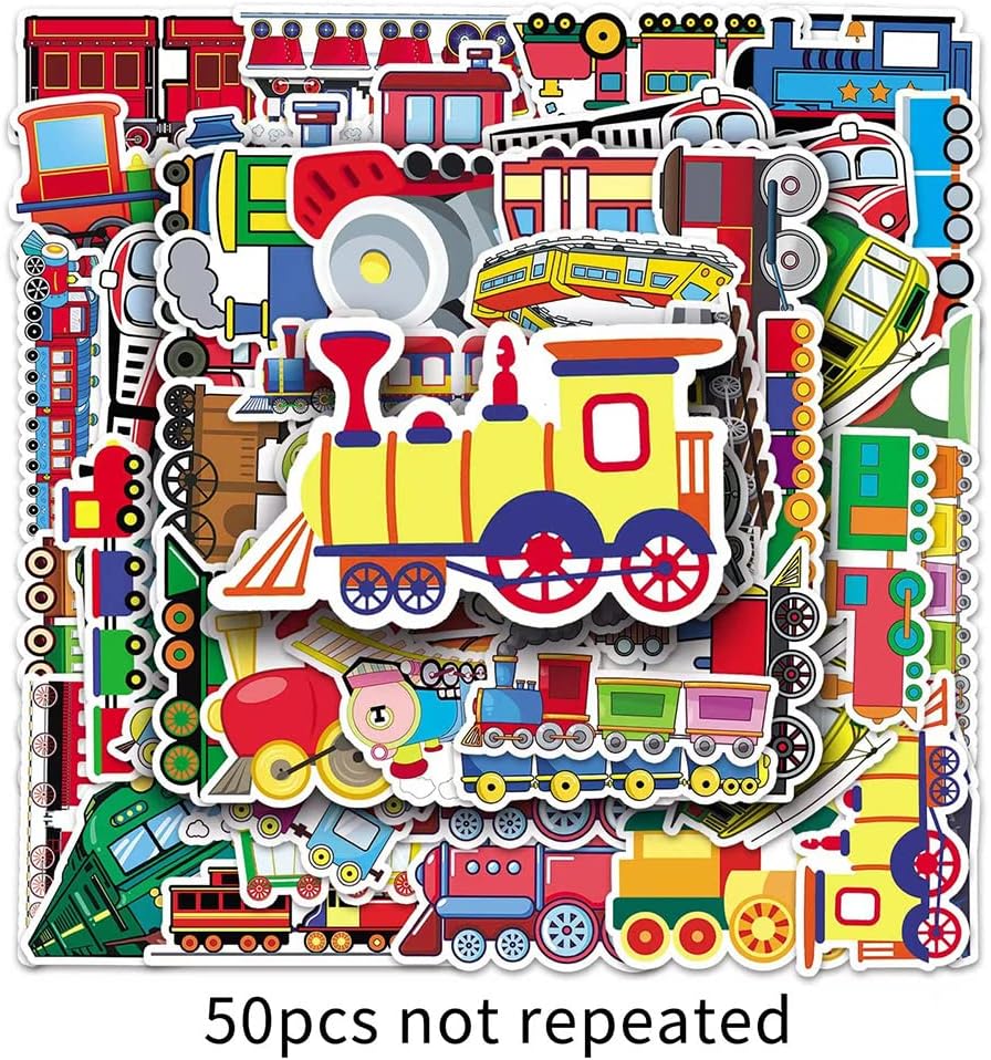 Jukome |50Pcs Train Stickers Train Waterproof Vinyl Decals for Water Bottles Bicycle Laptop Refrigerator Luggage