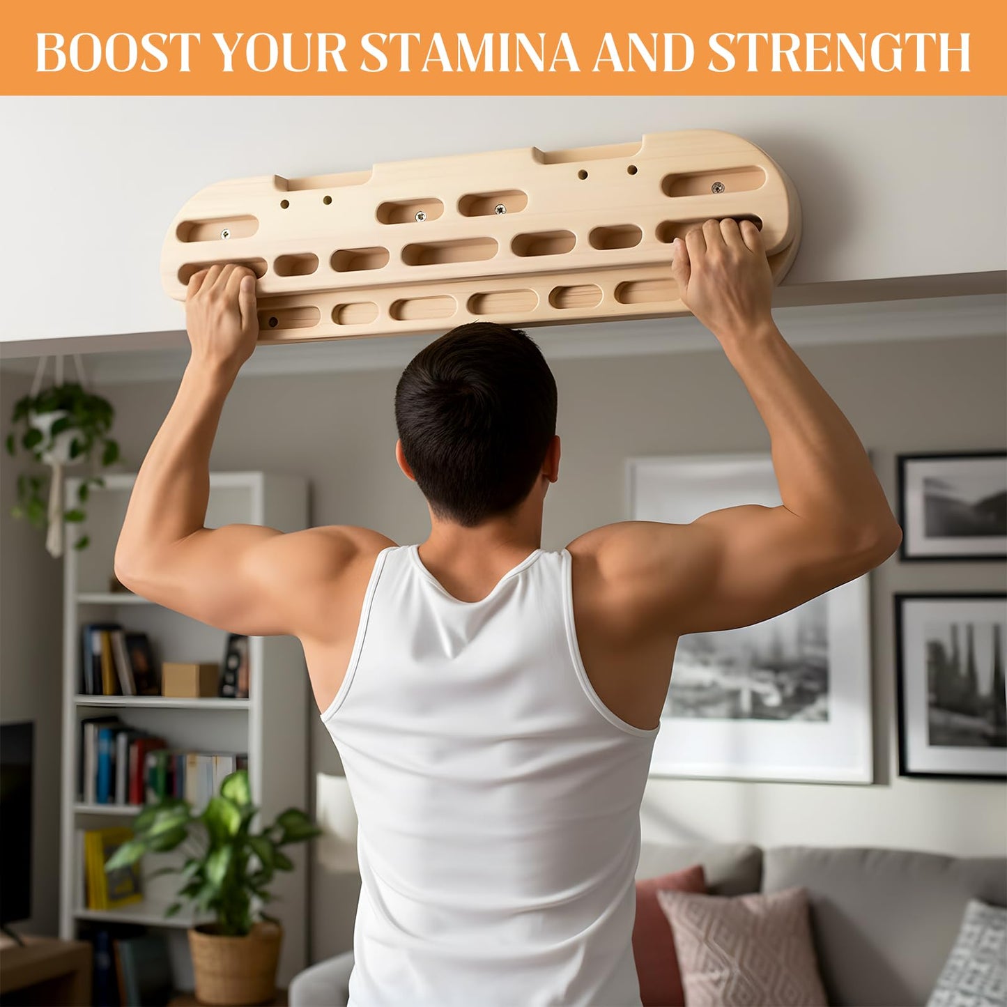 JolliLudo Climbing Hangboard Rock Climbing Fingerboard Gifts Portable Mounted Training Station Pull Up Bar Wooden Hand Grip Strengthener Exerciser with Installation Kit and Rope for Climbers Athletes