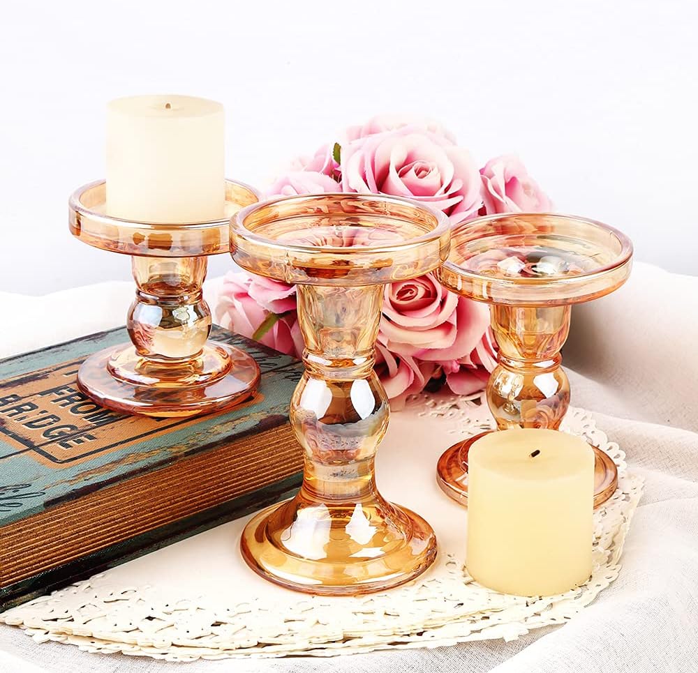 Skiennix Glass Candlestick Set - Elegant Crystal Holders for Weddings & Home Decor | 6 Pieces, Clear