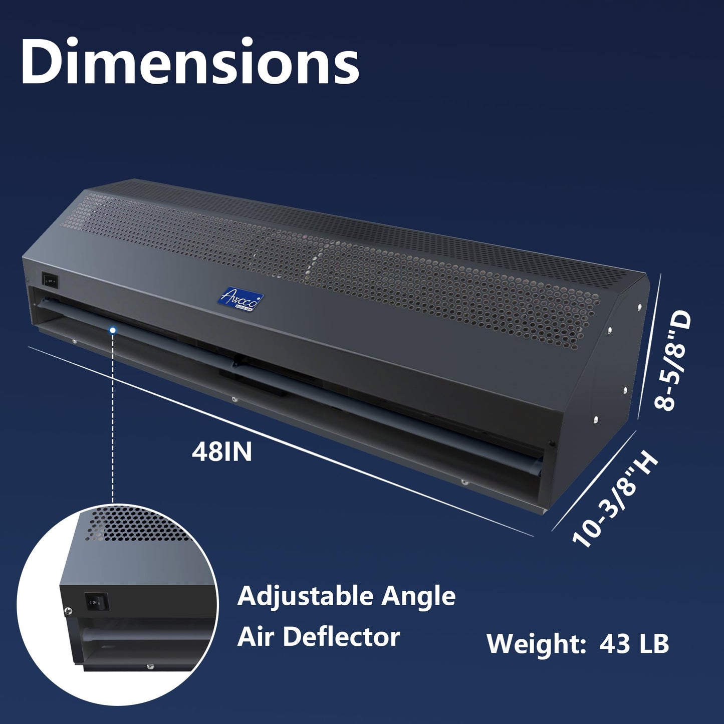 Awoco 48” Black Super Power 2 Speeds 1650 CFM Commercial Indoor Air Curtain, UL Certified, 120V Unheated with an Easy-Install Magnetic Switch