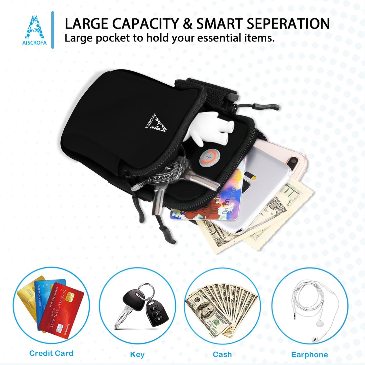 AiScrofa Sports Armband, Running Gym Universal Smartphone Arm Bag with Earphone Hole Multifunctional Pockets foriPhone 15, 14, 13, 12, 11 Pro Max, Xs, Xr, X, 8 Plus, SE, Galaxy S22 Ultra and More