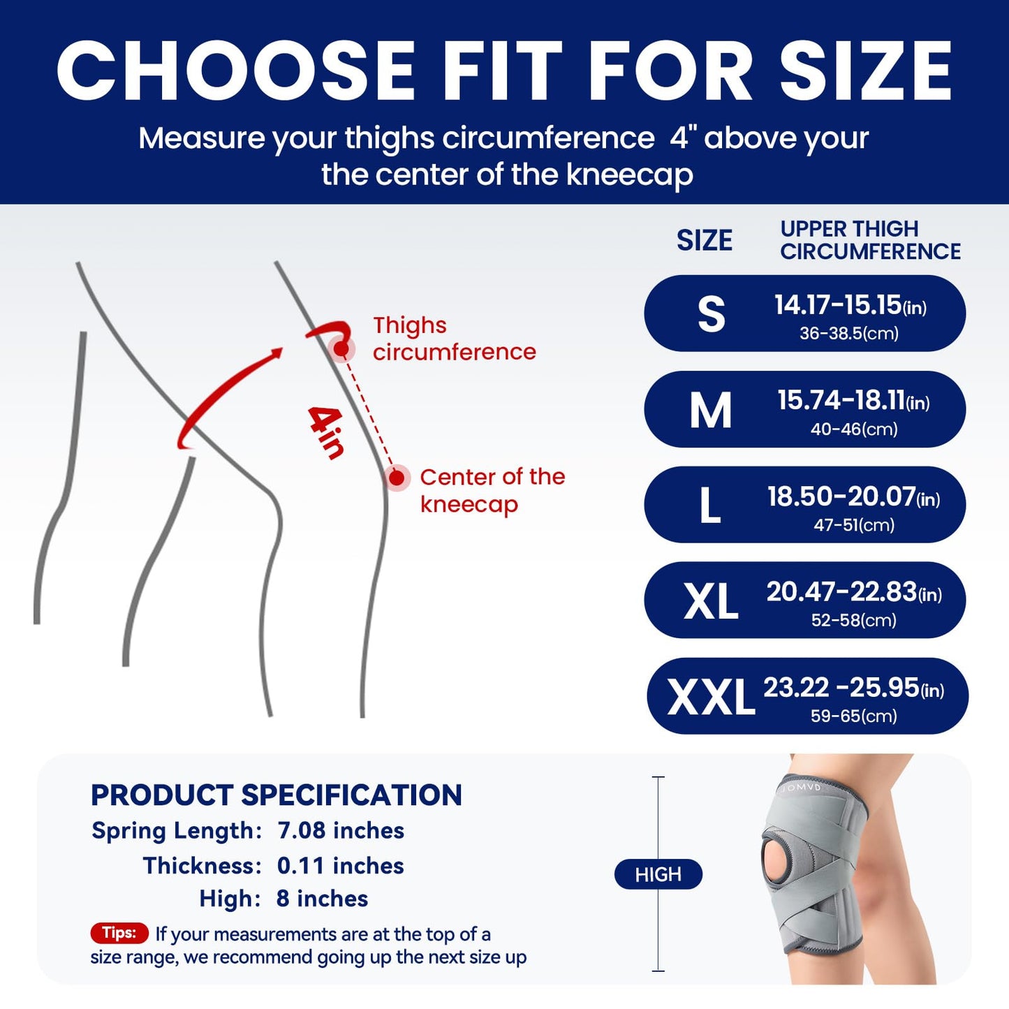 JOMVD Knee Brace for Knee Pain, Meniscus Tear, Adjustable Knee Support with Side Spring Stabilizers for ACL,Meniscus Tear, Arthritis, Patella Stability, Knee Pain Relief, Women and Men,Large