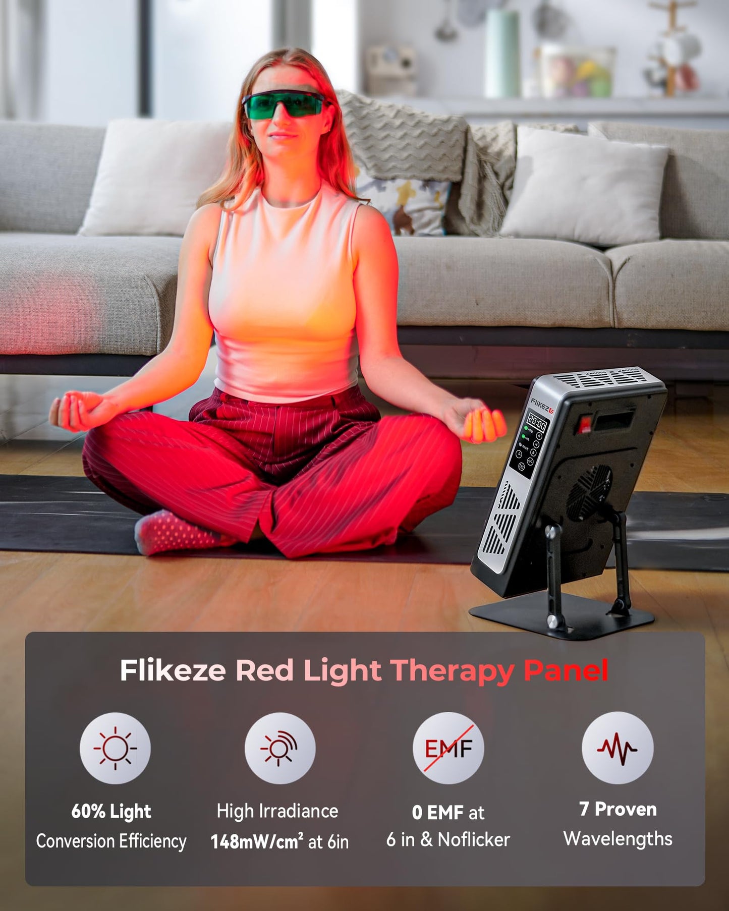 FliKEZE Red Light Therapy for Body Face, 3+4 Chips 7 Wavements 460nm-880nm Red Light Panel with 4 Modes, Dimmable & Timer, Blue Lights Infrared Light Therapy for Home Office Gym, Elite 78 LEDs
