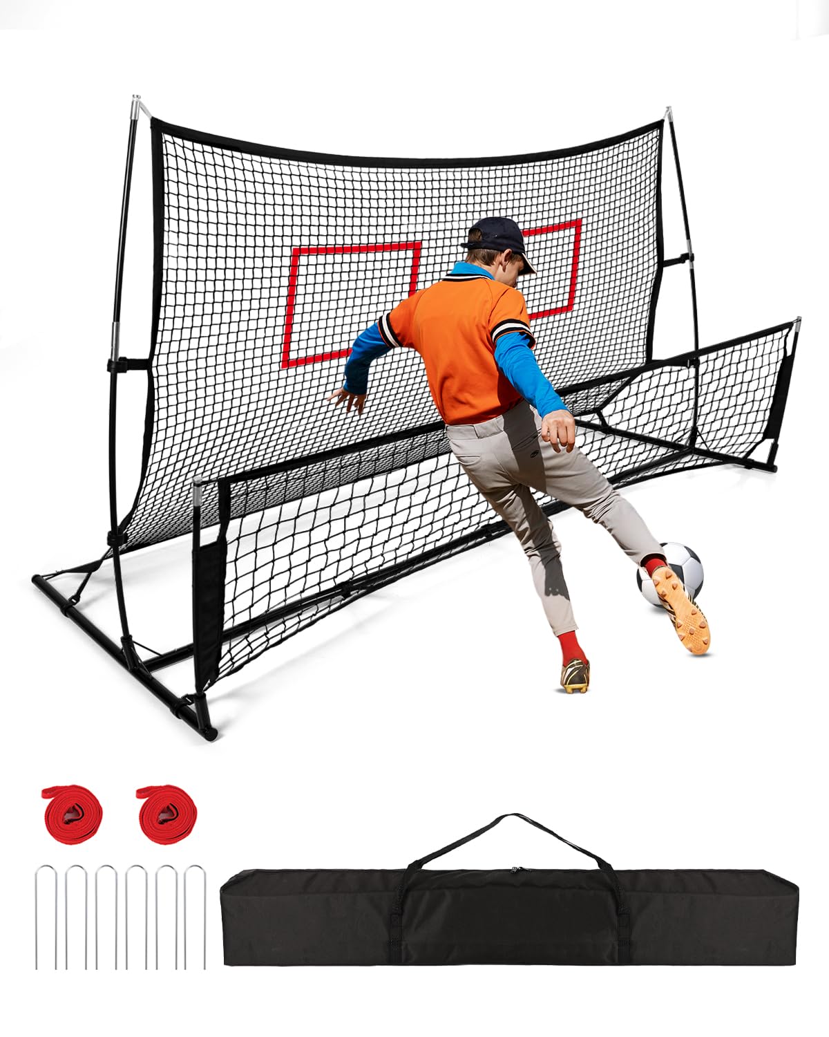 Soccer Rebounder 2In1, Large(7.2’x4’) & Small(7.2’x4’) Dual-Sided Soccer Rebound Net With 2Pcs Adjusted Freely Target, 6Pcs Metal Stakes & Carry Bag, Suitable for All Ages Team or Solo Soccer Training