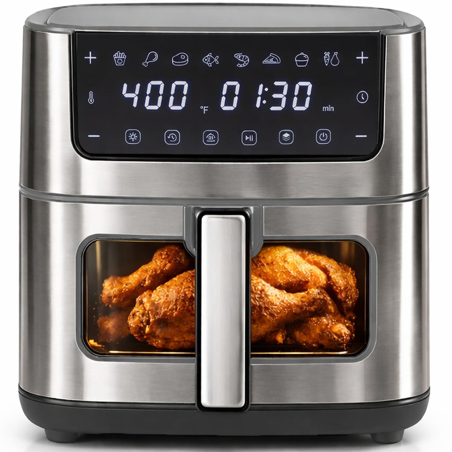 Simple Deluxe 8-in-1 Air Fryer 6.34 Qt, Digital Preset Airfryer with Visible Window, Nonstick and Dishwasher-Safe Basket, Air Fry, Chicken, Pizza, Dehydrate, Fries, 90-Min Timer, 1700W, Gray
