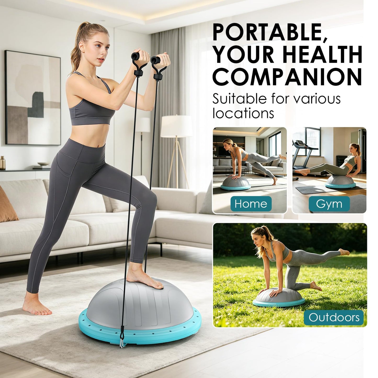 Half Balance Ball Trainer - Balance Ball Trainer with Resistance Bands and Foot Pump,Stability Ball for Exercise,Full Body Workouts,Home Gym blue