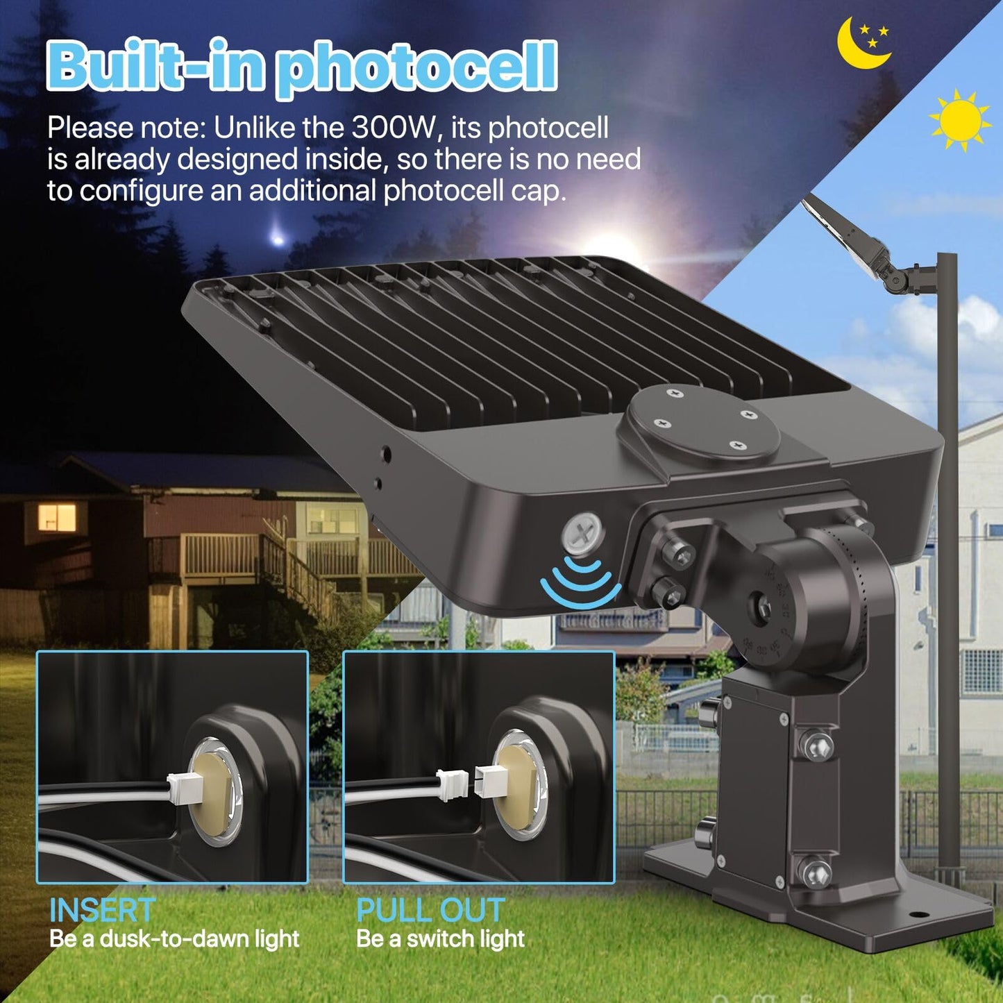 HYPERLITE Parking Lot Light 200W: 30000LM 5000K LED Parking Lot Lights Outdoor with Photocell, Arm & Slip Fitter 2 in 1 Mount LED Pole Light for Parking Lot, Garage, Barn, Roadways, Driveways