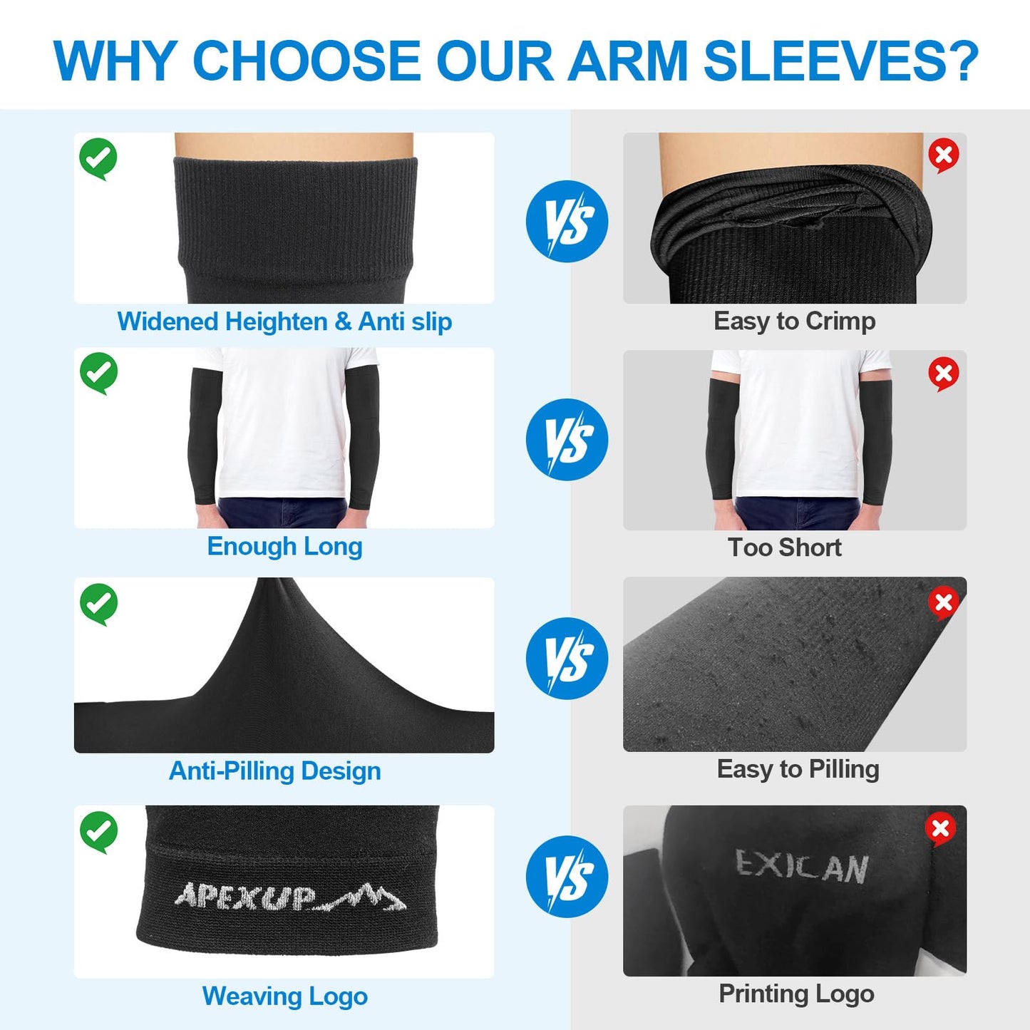APEXUP Cooling Arm Sleeves for Men Women, UV Sun Protection UPF 50, Sports Compression Arm Sleeves for Outdoor (4PK, Black/White/Gray/Dark Gray)