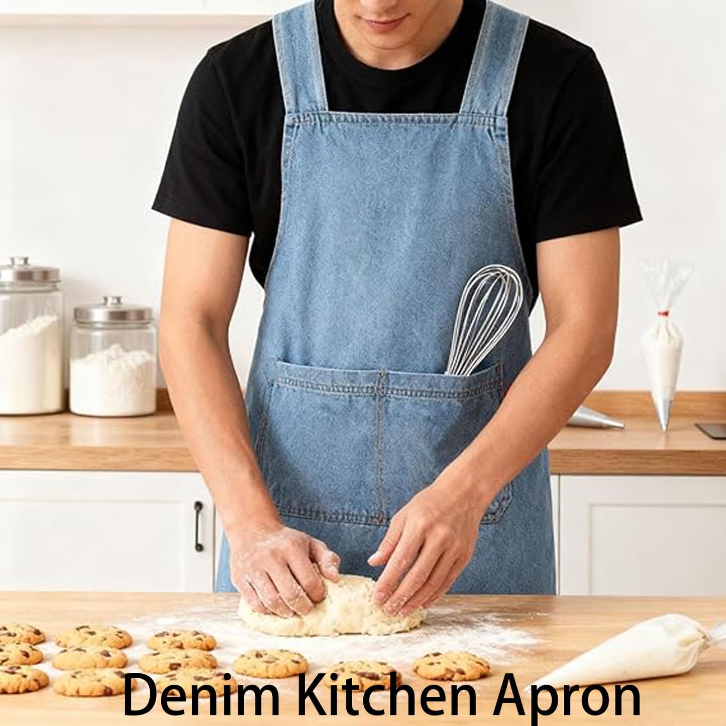 Adult Cross Back Apron, 2026 New Lightweight Cotton Adult Apron, Denim Kitchen Apron for Women Men with Front Pocket (A)