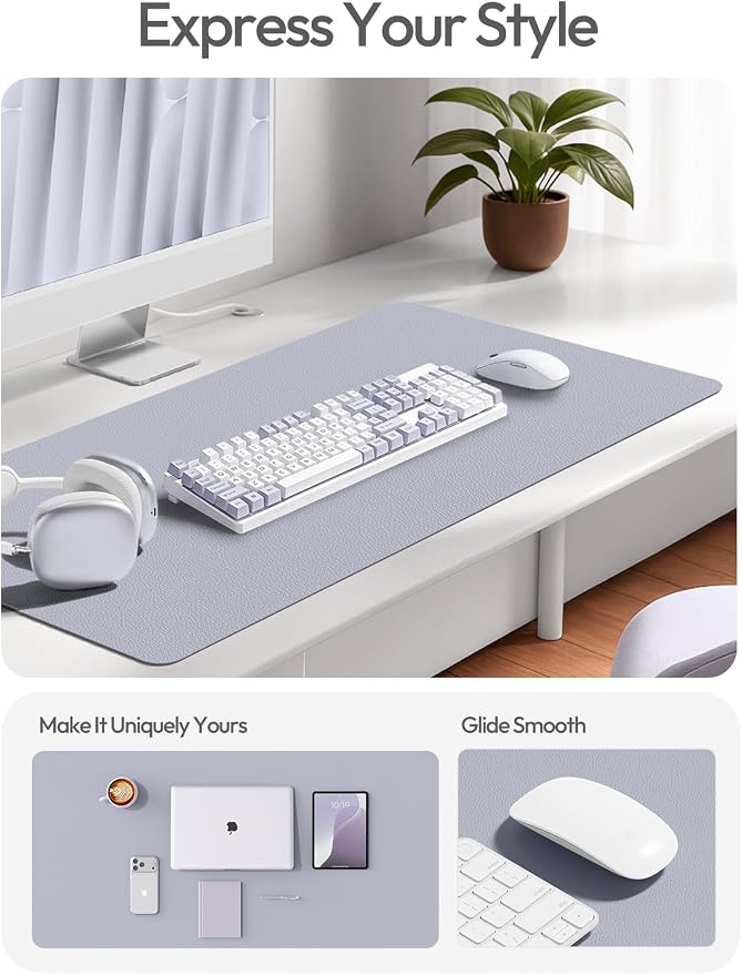 YSAGi Leather Desk Pad Protector, Office Desk Mat, Large Mouse Pad, Non-Slip PU Leather Desk Blotter, Laptop Desk Pad, Waterproof Desk Writing Pad for Office and Home (Soft Lavender,47" x 17")