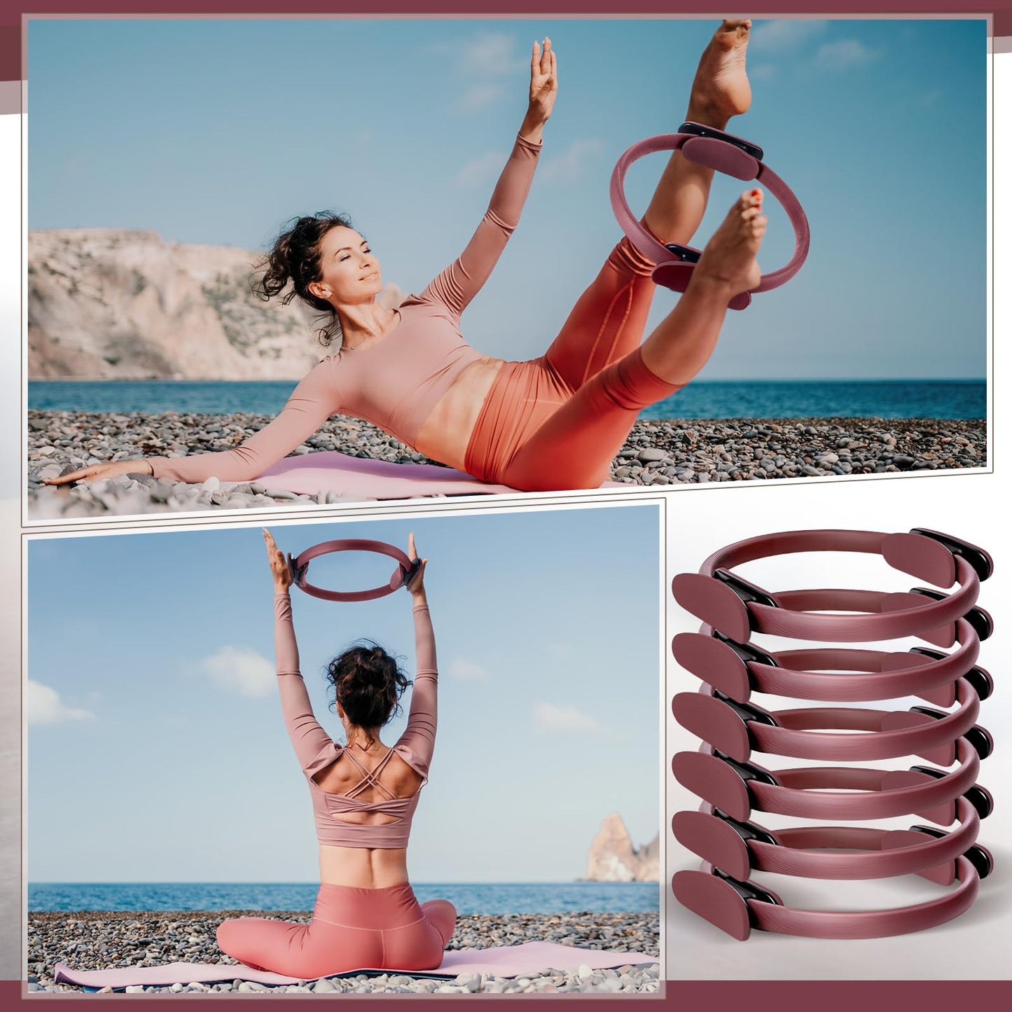 Syhood Pilates Ring 11. 81 Inch Pilates Circle Yoga Ring Magic Lightweight Flexible Workout Equipment for Fitness Physical Therapy Resistance Exercise Arms Legs (Light Brown,6 Pcs)
