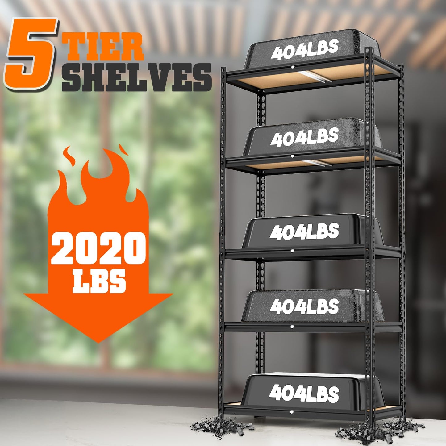 LEVELEVE 5-Tier Storage Shelving Unit, Metal, for Garage, Kitchen, Laundry Room, Adjustable, 30" L x 12" W x 60" H, Rectangular, 2 Pack