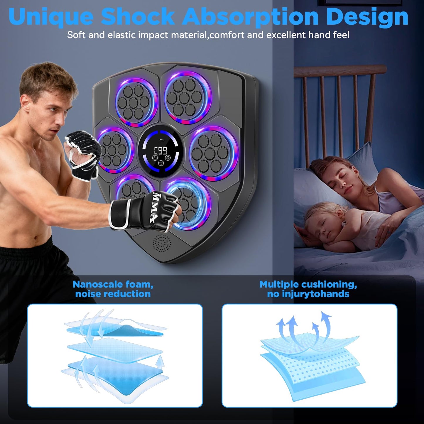 JUOIFIP Music Boxing Machine, Smart Boxing Machine for Adults with Boxing Gloves, 9 Modes & 9 Speeds Wall Mounted Music Punching Machine for Home Gym Office Workout
