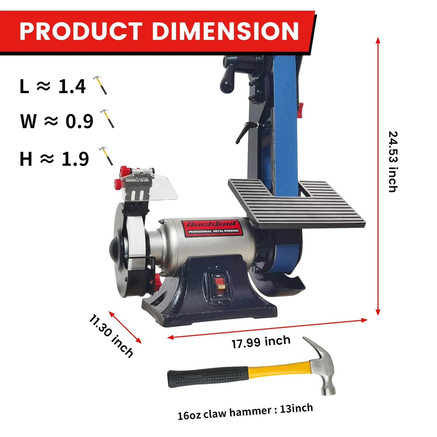 Bucktool Combo 2" x 42" Belt Sander 6" Bench Grinder, Knife Sharpener with Large Work Table BG2600 Upgraded Model