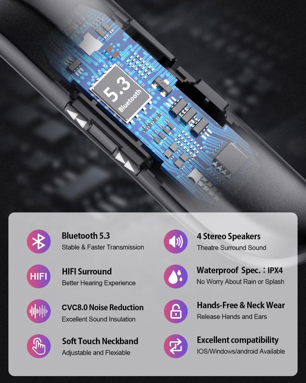 Gardway 78g 3D 12 Neckband Bluetooth Speaker, Wireless Wearable Speaker w/lightest Weight, High Fidelity Stereo Sound