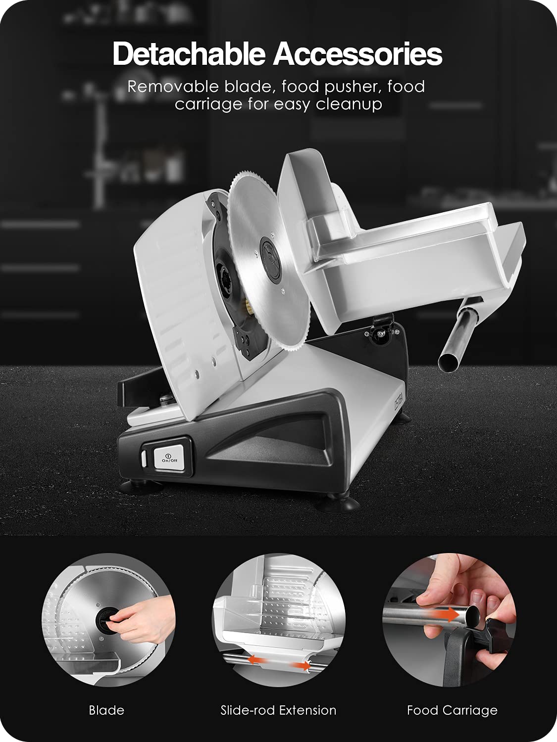 OSTBA Meat Slicer 200W Electric Deli Food Slicer with 2 Removable 7.5" Stainless Steel Blade, Adjustable Thickness for Home Use, Child Lock Protection, Easy to Clean, Cuts Meat, Bread and Cheese