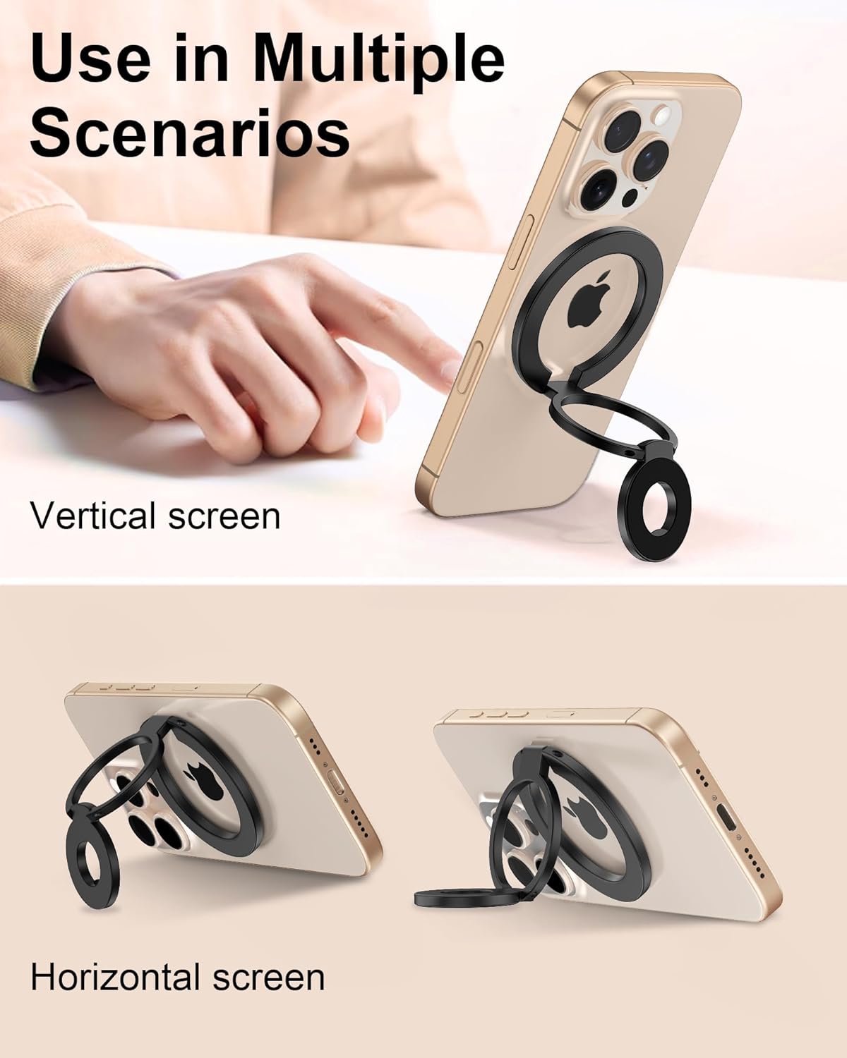 17e 17 Phone Ring Holder Grip with Dual-Side Magnets, Universal Magnetic Kickstand Stand, Wireless Charging Friendly