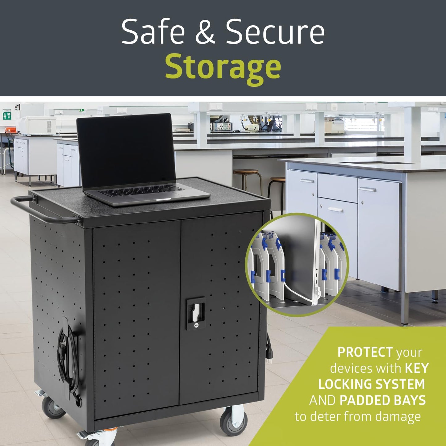 Pearington 30 Device Mobile Charging/Storage Cart for iPads, Tablets, Laptop, and Chromebook, Up to 13-inch Screen Size, Classroom Locking Charging Station