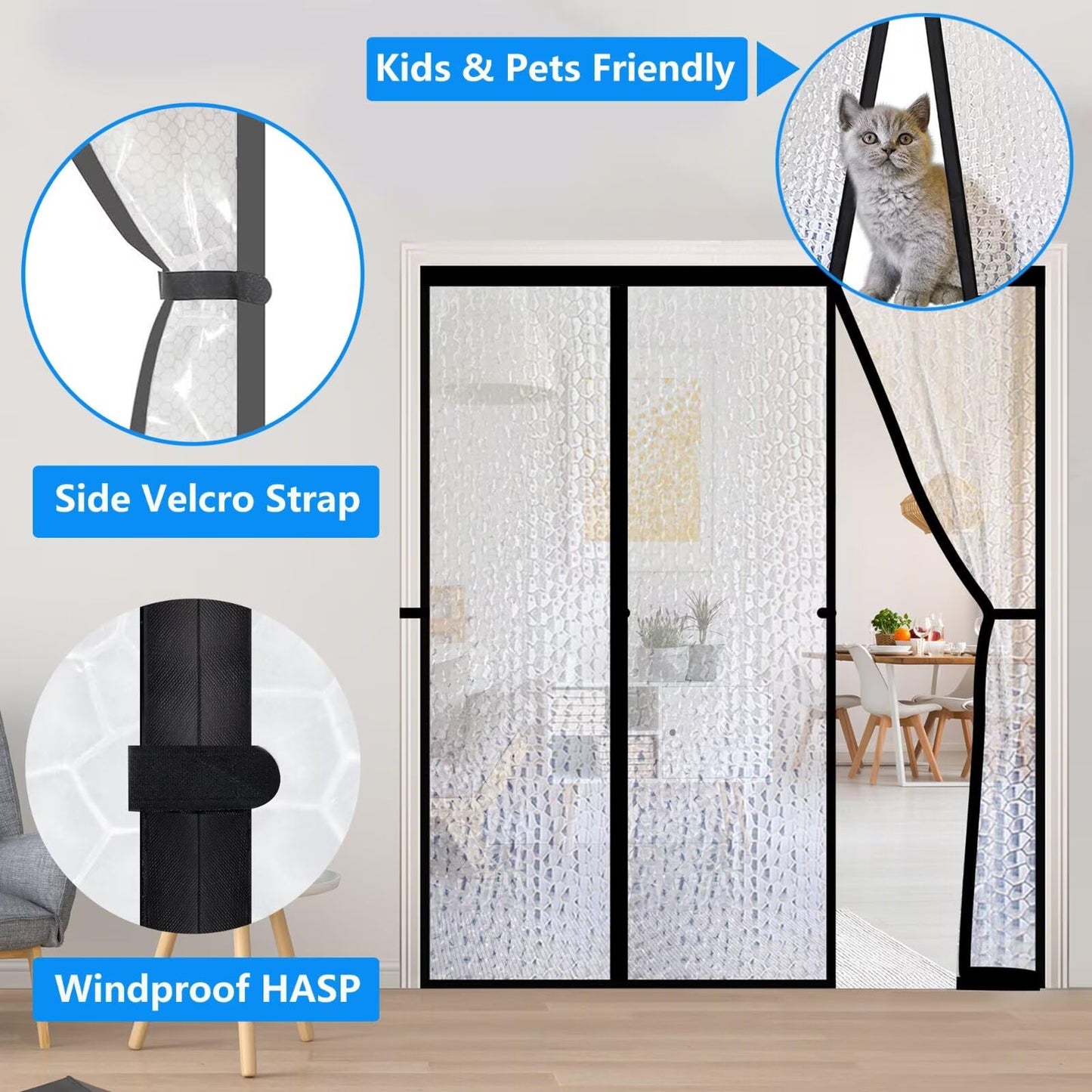 RELIANCER Magnetic Thermal Insulated Double Door Curtain,Waterproof EVA Doors Cover,Fit Doors Size 60"x80",Self-Closing Insulated Doorway Curtain Partition,Temperature Protection Thermal Door Screen