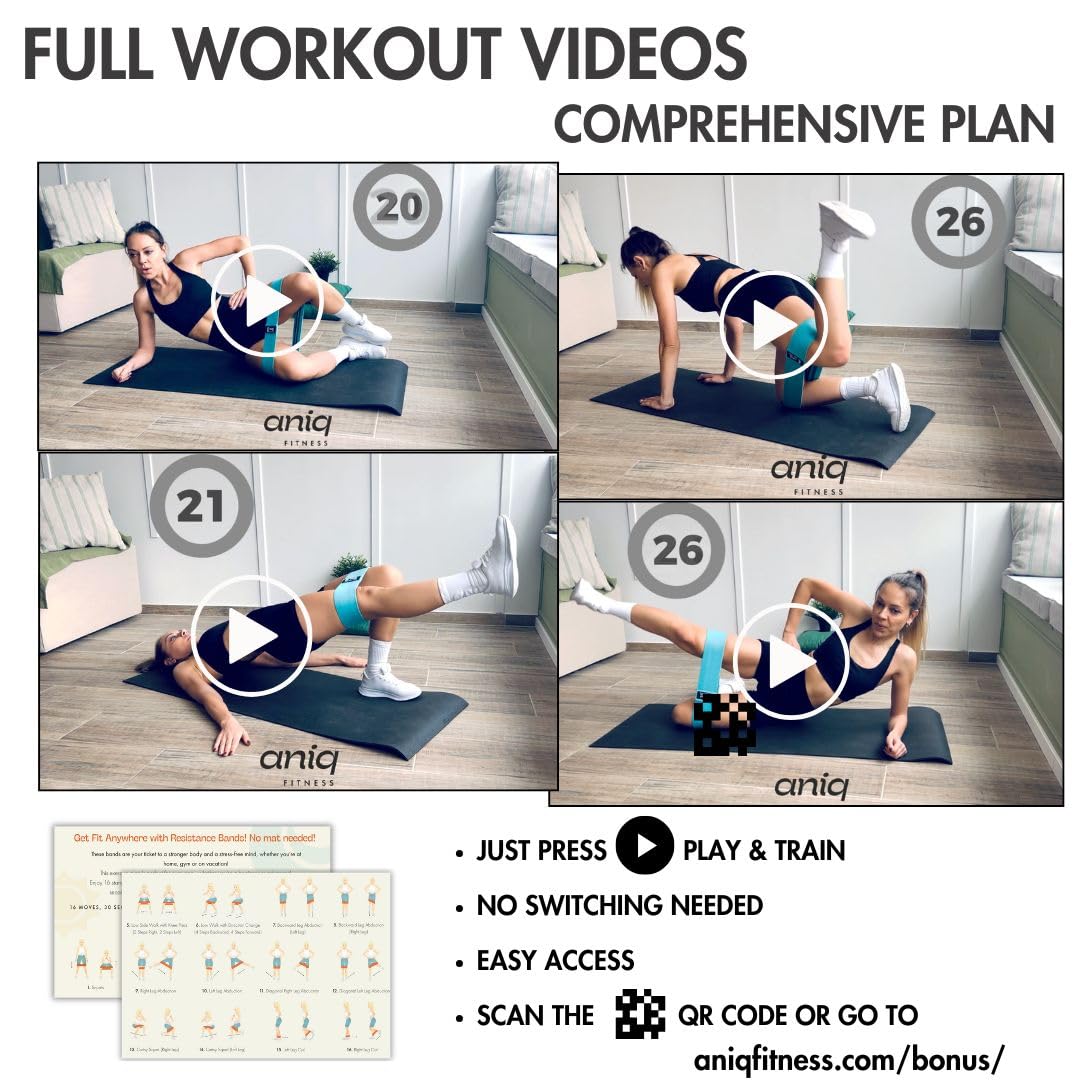 ANIQ® Fabric Resistance Bands – Non-Slip Booty Bands Set – 3 Levels for Legs, Glutes & Physical Therapy – Washable Cloth Loop Workout Exercise Equipment with Carry Bag, Headband for Pilates & Yoga