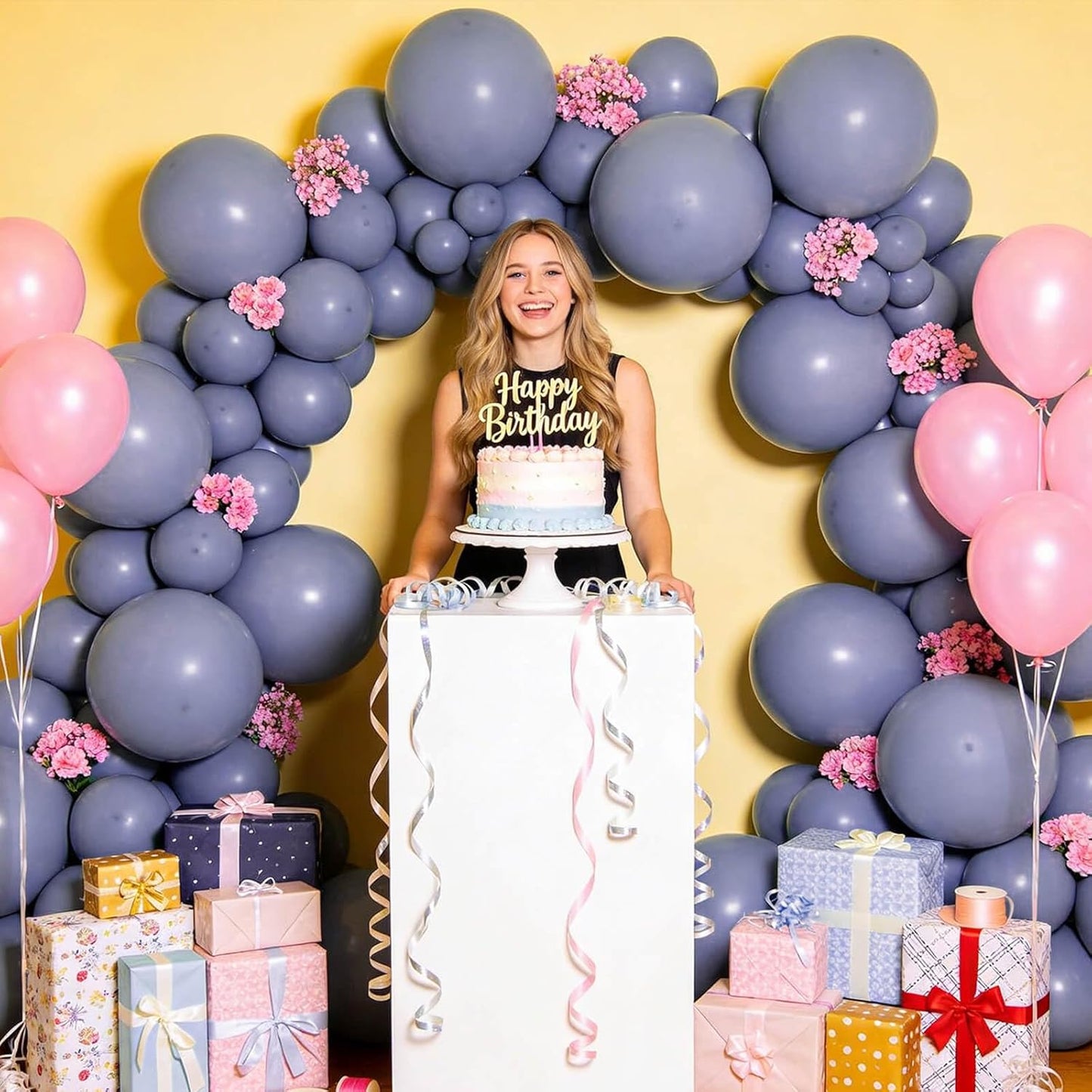 Skiennix Dusty Blue Balloons - 12 Inch Latex Balloons for Birthday Party & Baby Shower | 110pcs with Ribbons