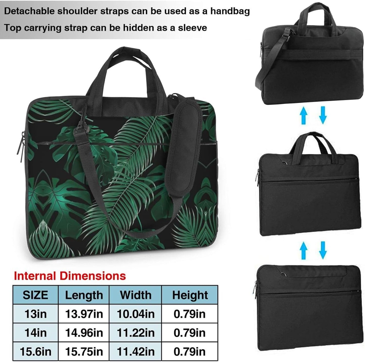 JIPOFD Banana Leaf Green Print Structured Laptop Bag Oxford Cloth Briefcase Padded Shoulder Case with Front Pockets