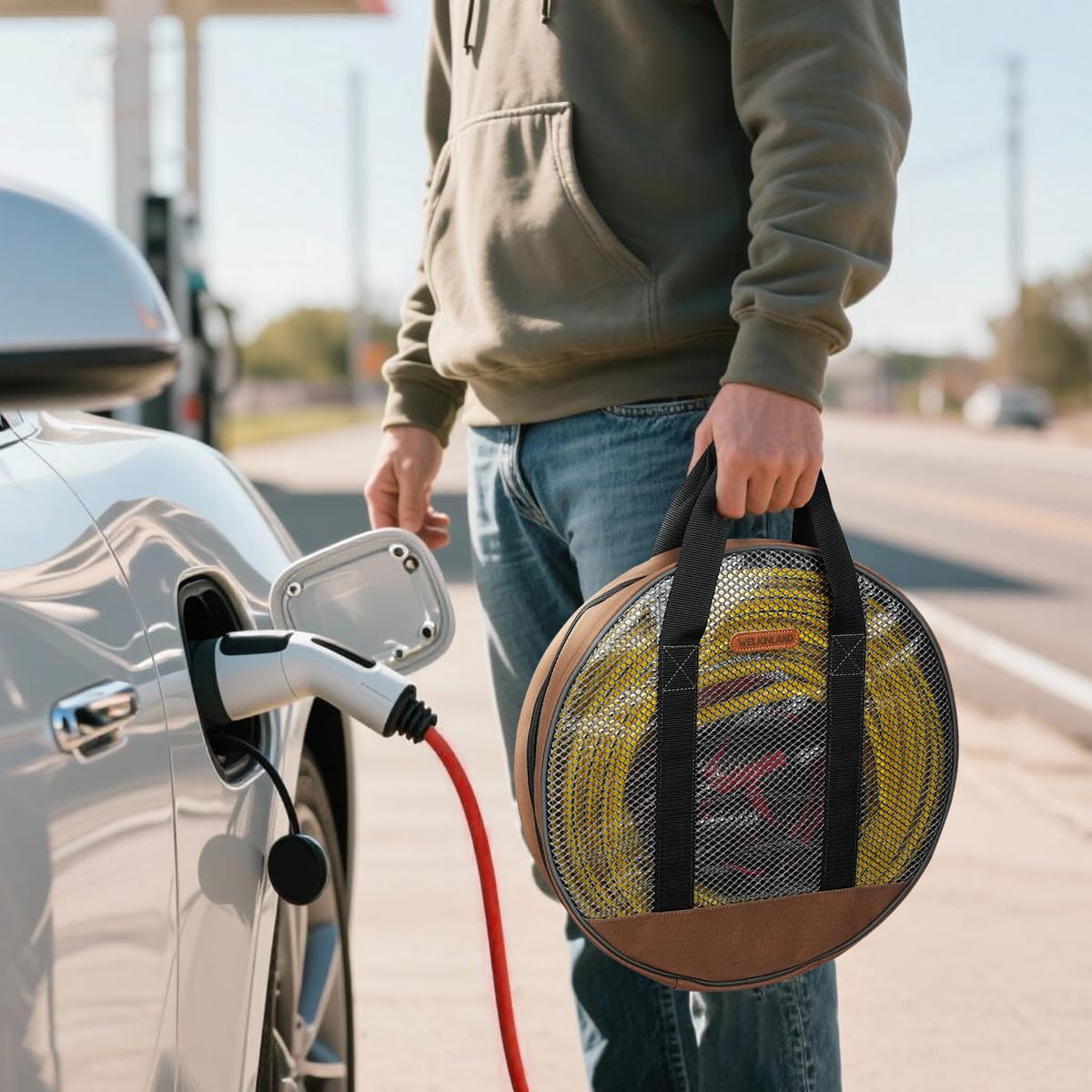 WELKINLAND 16-Inch Jumper Cable Bag, Clear Cable Bags, Durable Cable Storage Bag, Extension Cord Bag, Bags For Cables, Cords, and Hoses