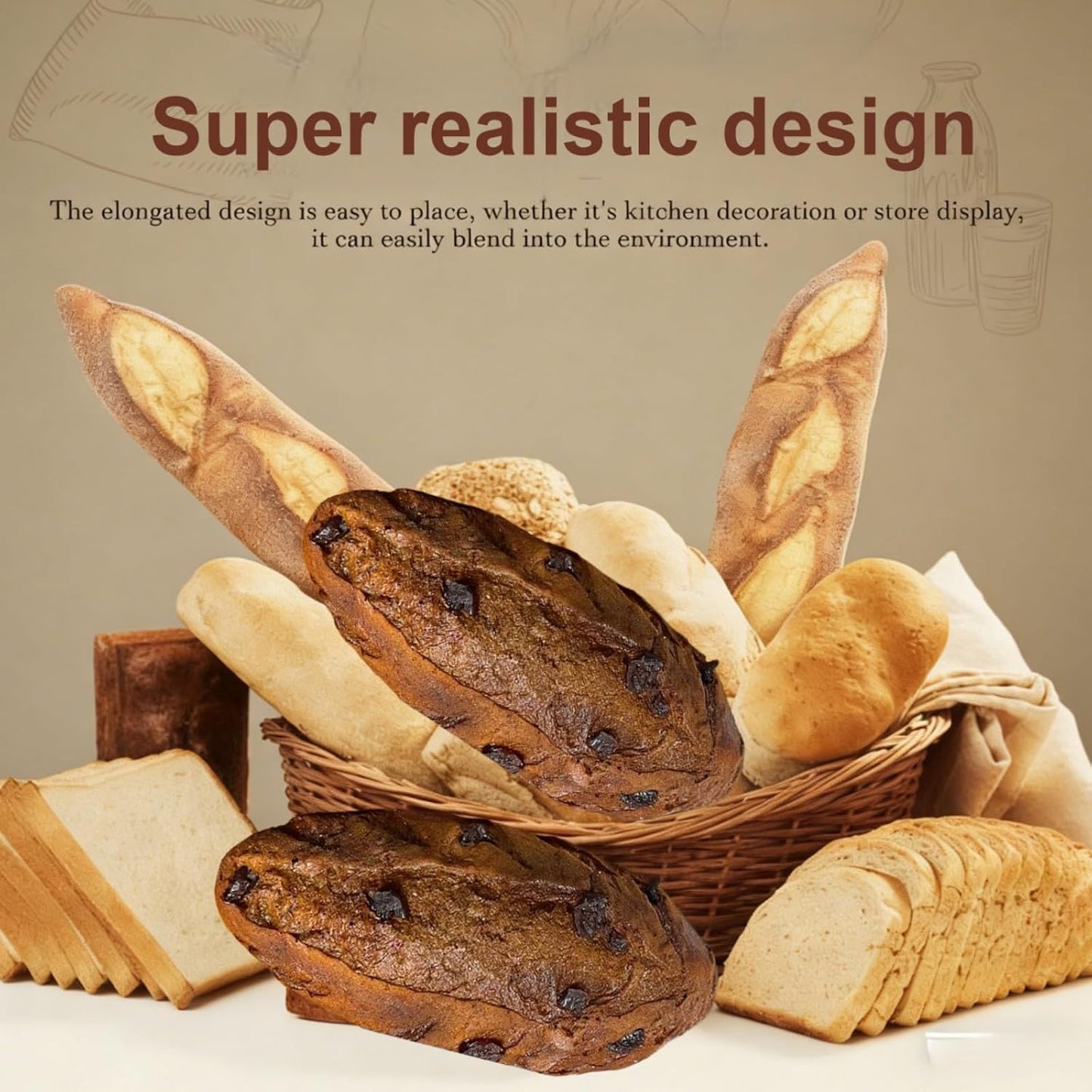 Generic Artificial Fake Bread Realistic Simulation French Bread Loaf PU Foam Food Prop for Bakery Kitchen Decoration