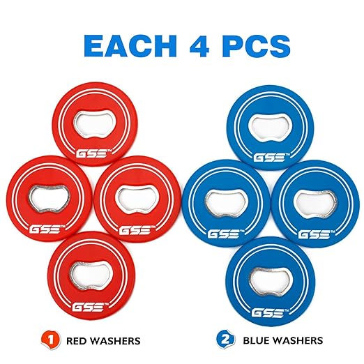 GSE Games & Sports Expert Set of 8 Replacement Washers with Bottle Opener for Washer Toss Game (Red/Blue)