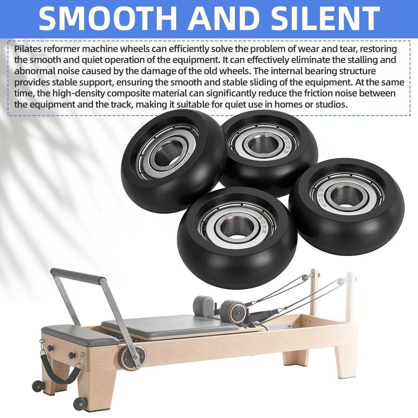 stufool 8 Pcs Pilates Reformer Machine Wheels Compatible with Aero Pilates Reformer, Pilates Machine Wheels, Smooth and Quiet Glide, Easy to Install