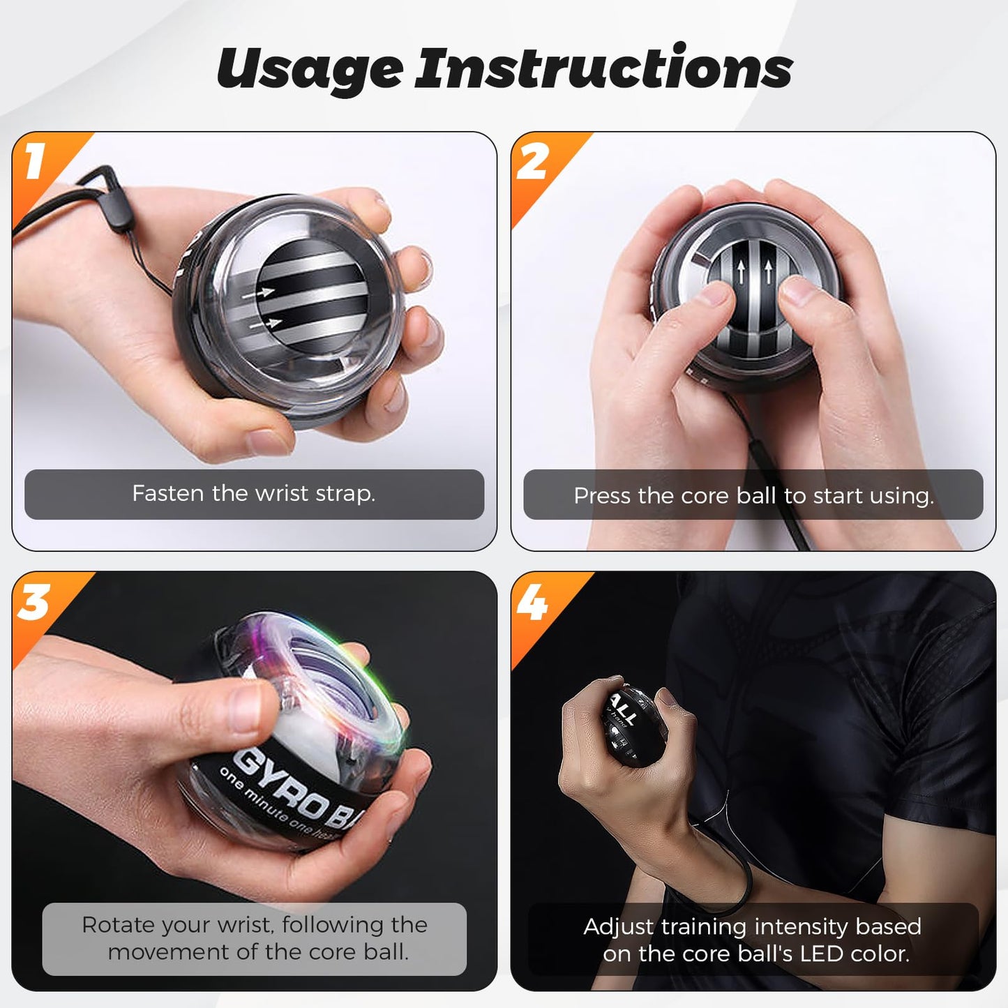 BeSokar Fullmetal Gyroball Wrist Exerciser Ball Auto Start 5 Level Resistance Gyroscopic Forearm Trainer Arm Strengthening Arm Finger Wrist