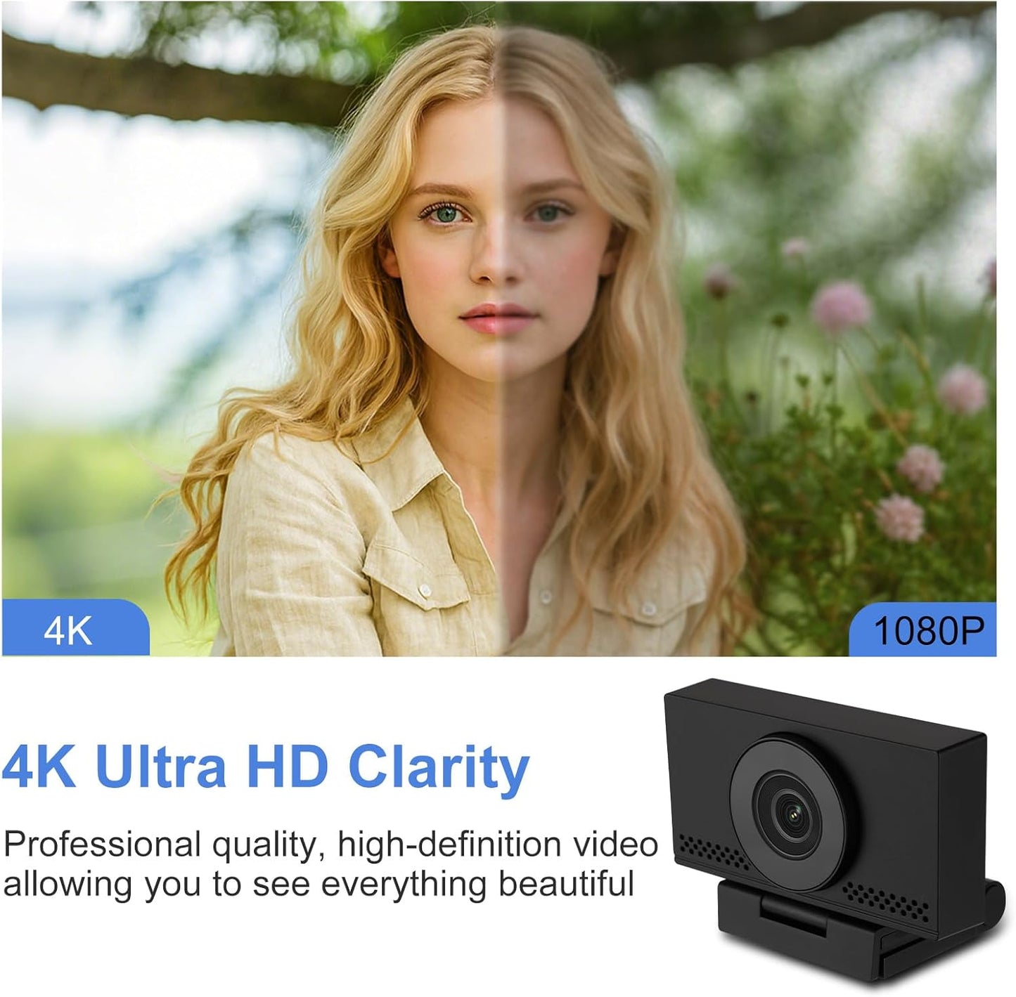 MEGREZ 4K Webcam with Microphone, AutoFocus HD USB C Web Camera with Privacy Cover, Plug & Play Streaming Webcam