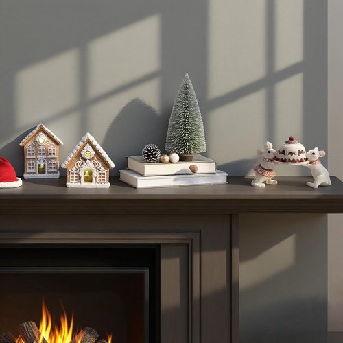 Braxio Gingerbread House Kit - 2PCS Miniature LED Light Decor for Indoor Home | 3 Inch Resin Houses