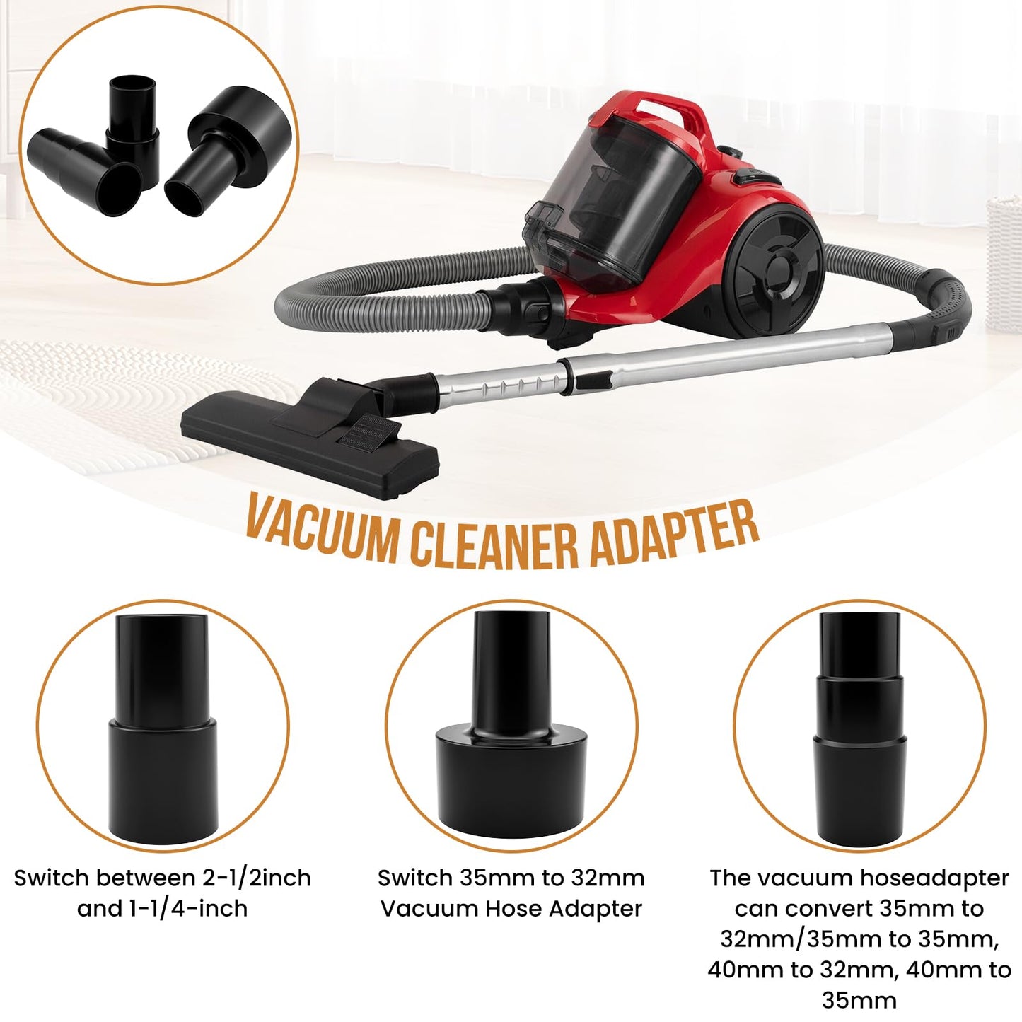 ZDRU 3Pcs Universal Vacuum Hose Adapter Kit - Multi-Size Adapters (2-1/2" to 1-1/4", 1-1/4" to 1-3/8" to 1-1/2", 1-3/8" to 1-1/4") Reducer Attachments for Wet Dry Vacuum Cleaner