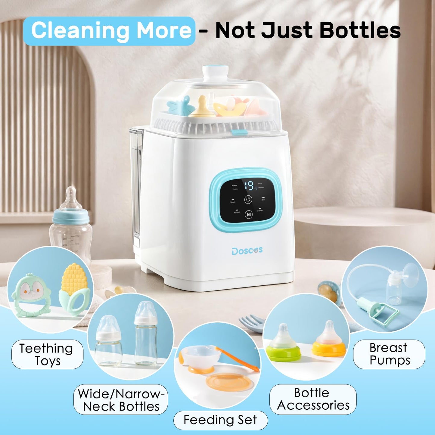 Bottle Washer Pro, All-in-One Baby Bottle Washer and Sterilizer & Dryer with 60 Detergent Tablets, Cleaning Machine for Bottles, Pump Parts & Baby Essentials, Deep Cleaning, Replaces Hand Washing