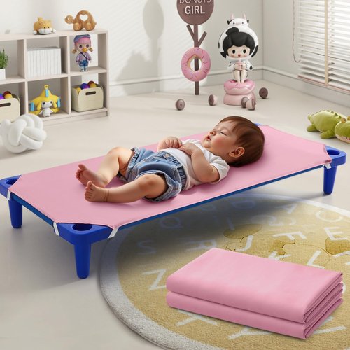 Horbaunal 2 Pack Pink Cot Sheets for Daycare/Pre-School Standard Size, 23" x 51" Cot Fitted Sheets, Microfiber Fitted Cot Cover for Preschool Kids Nap Time, Daycare Essentials