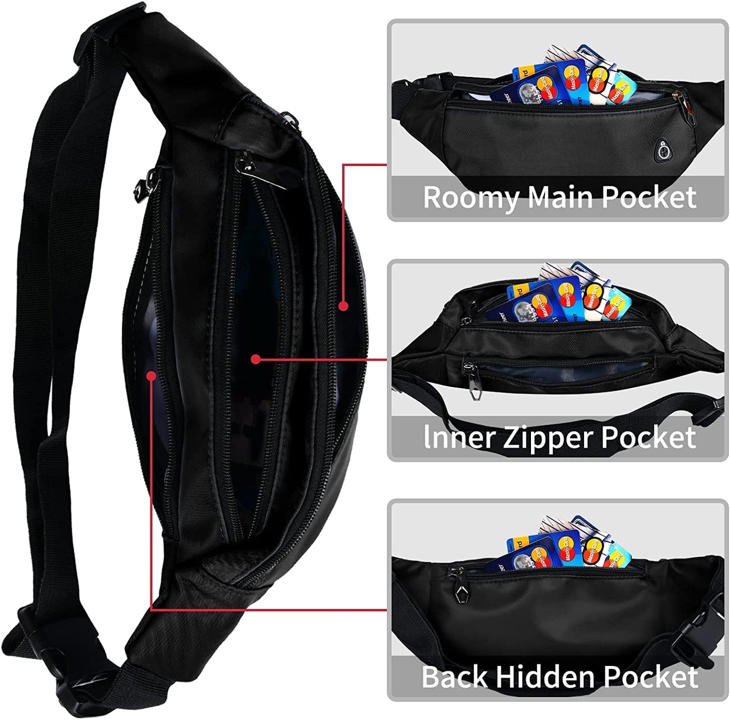 Fanny Packs for Men and Women, Waterproof Sports Waist Pack Bag for Travel Hiking Running Hands-free Wallets, Easy Carry Any Phone