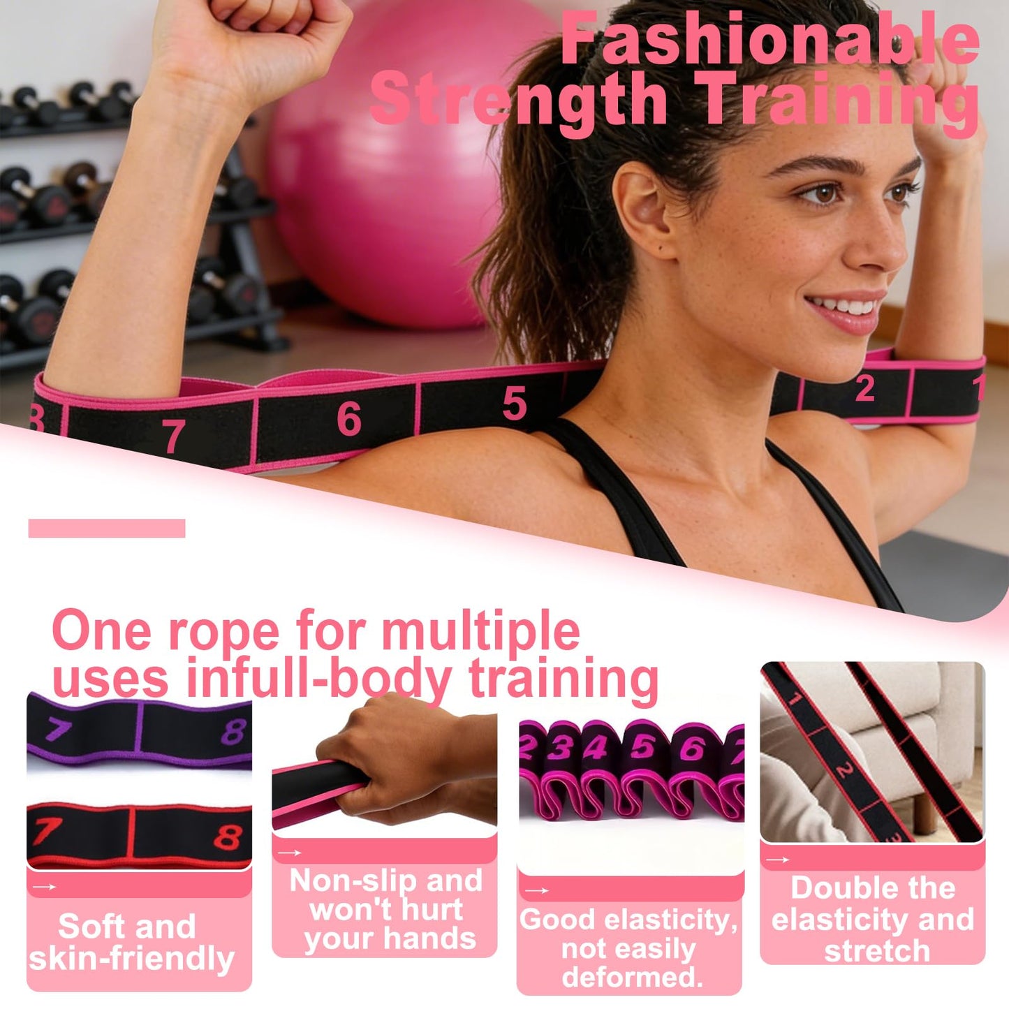 Wshxjzyay 5 Pack Fitness Resistance Bands, Numbered Resistance Bands for Glutes, 8-Section Elastic Training Bands for Yoga, Stretching, Pilates, Fitness