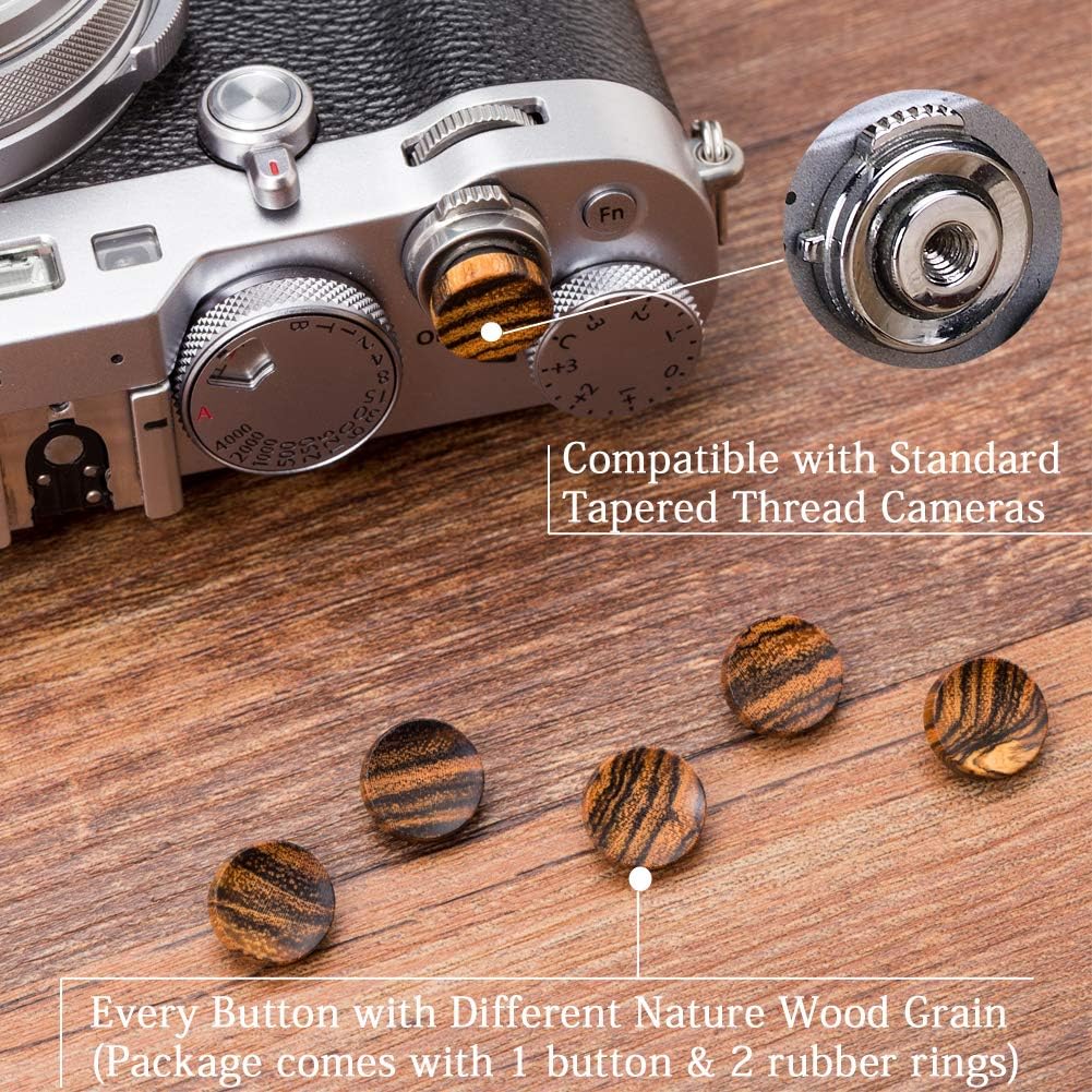 12mm 1 VKO Wood Soft Shutter Release Button,Delicate Camera Shutter Button Concave Surface Golden Black PCS (Wood Grain